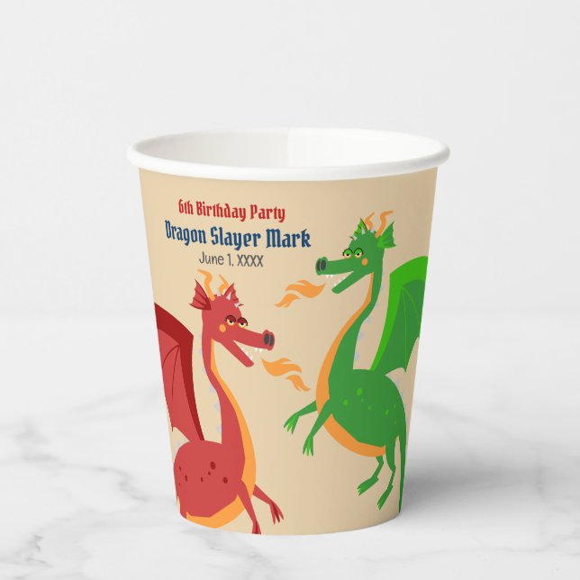 Dragon Slayer Knight Boy Birthday Party Paper Cups (Left)
