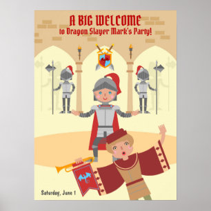 Dragon Slayer Knight Boy Birthday Party Poster