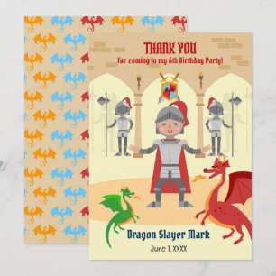 Dragon Slayer Knight Boy Birthday Party Thank You Card