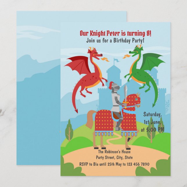  Dragon Slayer Knight Stories Birthday Party Invitation (Front/Back)