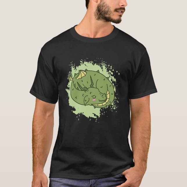Dragon sleeping cute Fantasy Animal T-Shirt (Front)