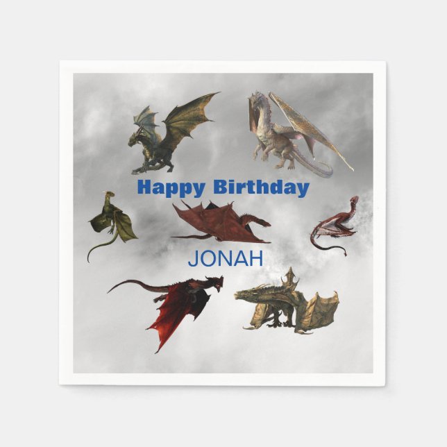 Dragon Species Fun Fantasy Personalized Birthday Napkin (Front)