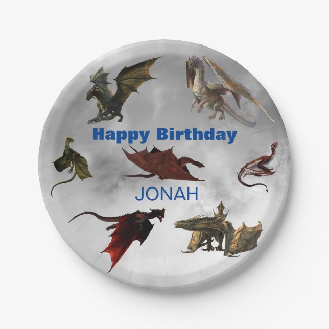 Dragon Species Fun Fantasy Personalized Birthday P Paper Plate (Front)