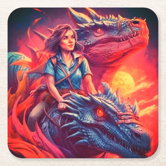 Dragon Square Paper Coaster (Front)