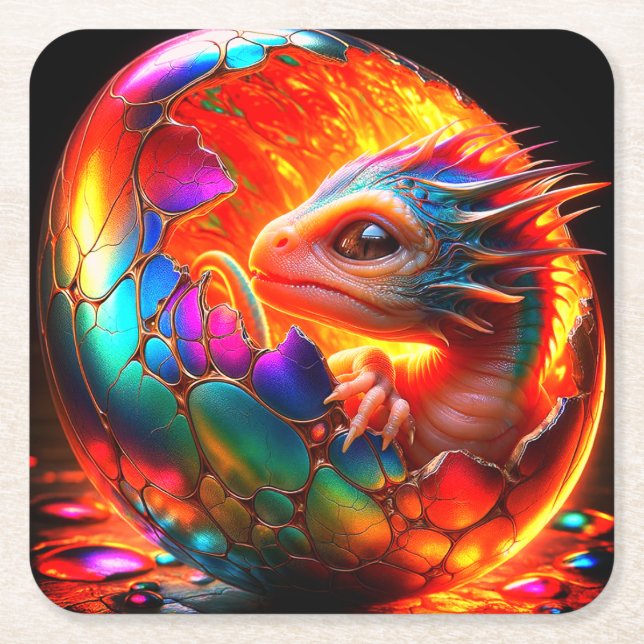 Dragon Square Paper Coaster (Front)