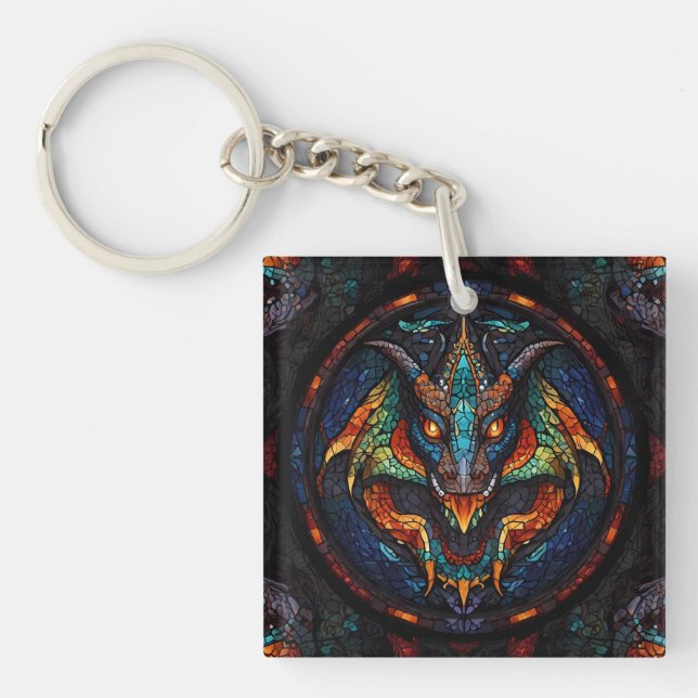 Dragon Stained Glass Mosaic Design Keychain (Front)