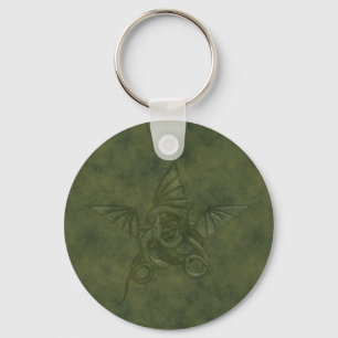 Dragon Star - Embossed Green Leather Image Keychain