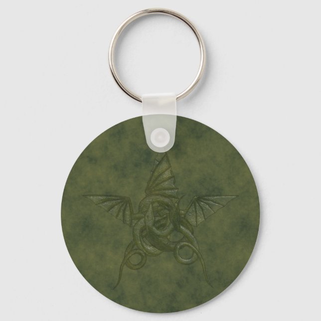 Dragon Star - Embossed Green Leather Image Keychain (Front)