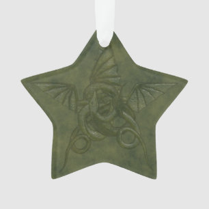 Dragon Star - Embossed Green Leather Image Ornament
