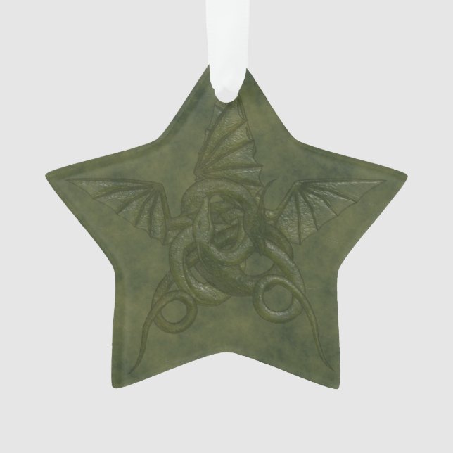 Dragon Star - Embossed Green Leather Image Ornament (Front)