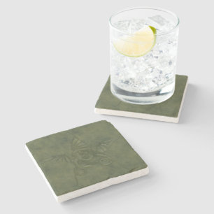 Dragon Star - Embossed Green Leather Image Stone Coaster
