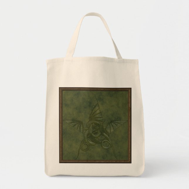 Dragon Star - Embossed Green Leather Image Tote Bag (Front)
