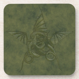 Dragon Star - Green Embossed Leather Image Coaster