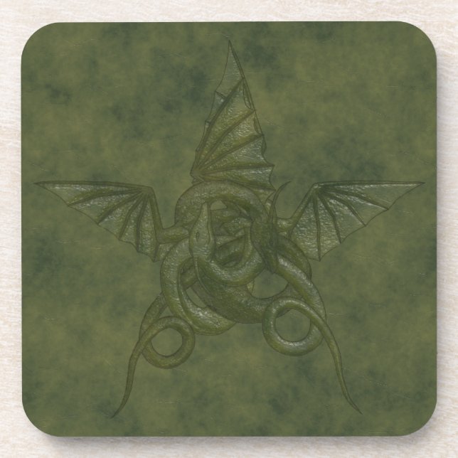 Dragon Star - Green Embossed Leather Image Coaster (Front)