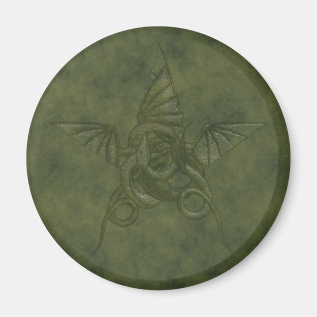 Dragon Star - Green Embossed Leather Image Magnet (Front)