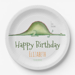 Dragon stretched out on the floor paper plate