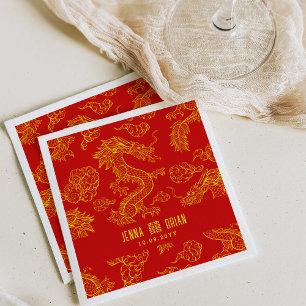 Dragon Style Double Happiness Gold and Red Napkin