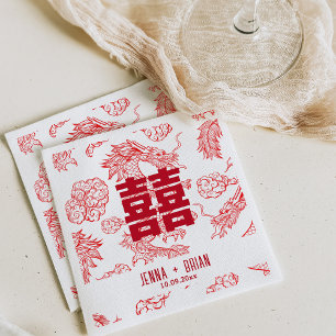 Dragon Style Double Happiness Symbol White Style Napkin