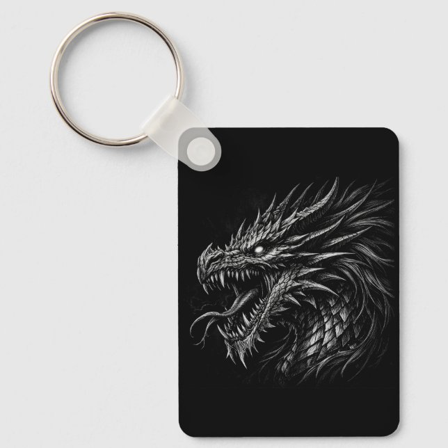 Dragon Style Medieval Fantasy Grunge Art Keychain (Front)