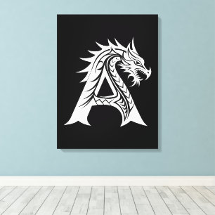 Dragon Styled Letter A, Dragon Alphabet, Monogram Canvas Print