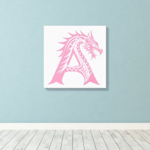Dragon Styled Letter A, Dragon Alphabet, Monogram Canvas Print