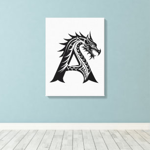 Dragon Styled Letter A, Dragon Alphabet, Monogram Canvas Print