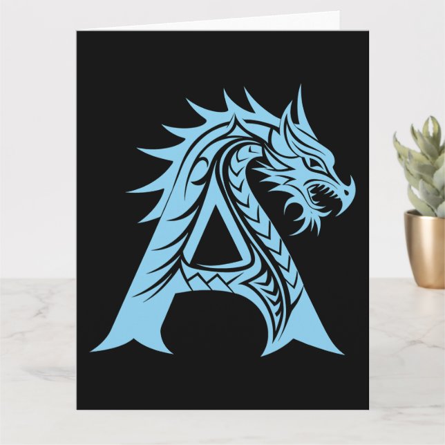 Dragon Styled Letter A, Dragon Alphabet, Monogram Card (Small Plant)