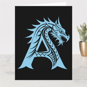 Dragon Styled Letter A, Dragon Alphabet, Monogram Card