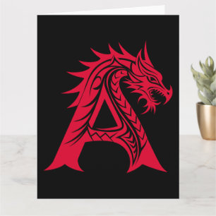 Dragon Styled Letter A, Dragon Alphabet, Monogram Card