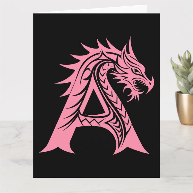 Dragon Styled Letter A, Dragon Alphabet, Monogram Card (Small Plant)