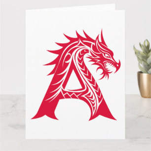 Dragon Styled Letter A, Dragon Alphabet, Monogram Card