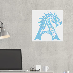 Dragon Styled Letter A, Dragon Alphabet, Monogram Foil Prints