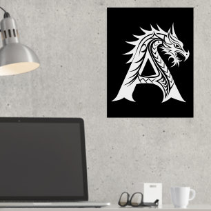 Dragon Styled Letter A, Dragon Alphabet, Monogram Foil Prints