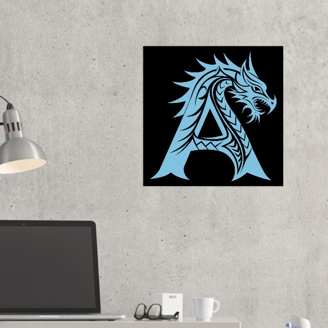 Dragon Styled Letter A, Dragon Alphabet, Monogram Foil Prints (In Situ (Desk 2))