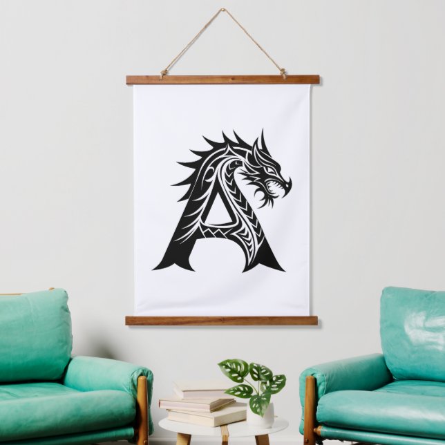 Dragon Styled Letter A, Dragon Alphabet, Monogram Hanging Tapestry (Living Room)