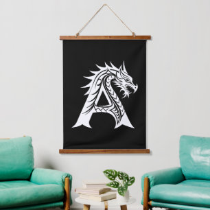 Dragon Styled Letter A, Dragon Alphabet, Monogram Hanging Tapestry