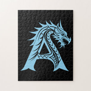 Dragon Styled Letter A, Dragon Alphabet, Monogram Jigsaw Puzzle
