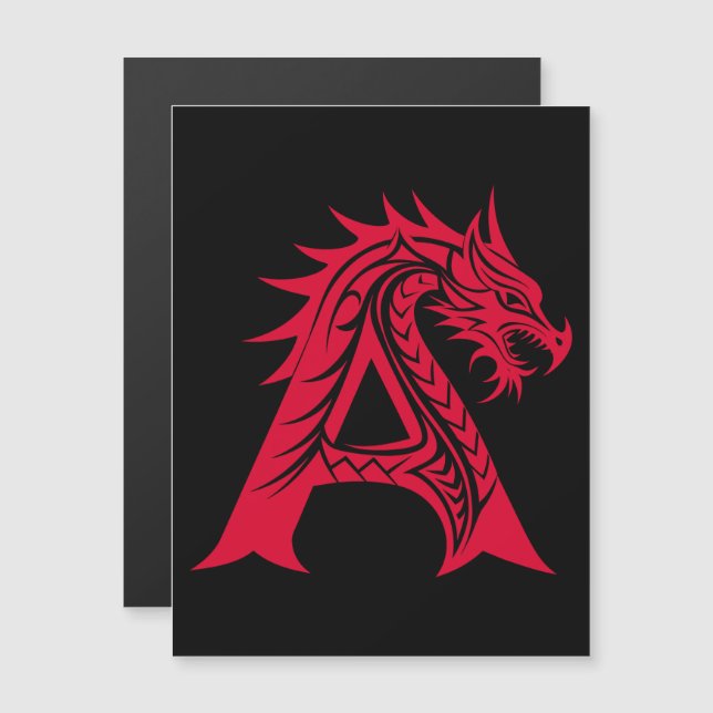 Dragon Styled Letter A, Dragon Alphabet, Monogram Magnetic Invitation (Front/Back)