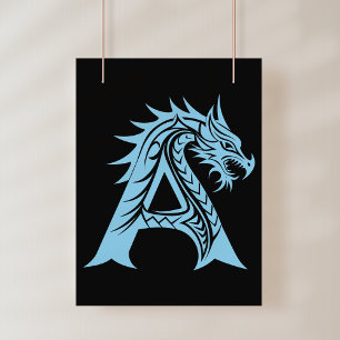 Dragon Styled Letter A, Dragon Alphabet, Monogram Photo Print