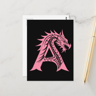 Dragon Styled Letter A, Dragon Alphabet, Monogram Postcard