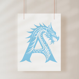 Dragon Styled Letter A, Dragon Alphabet, Monogram Poster