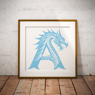 Dragon Styled Letter A, Dragon Alphabet, Monogram Poster
