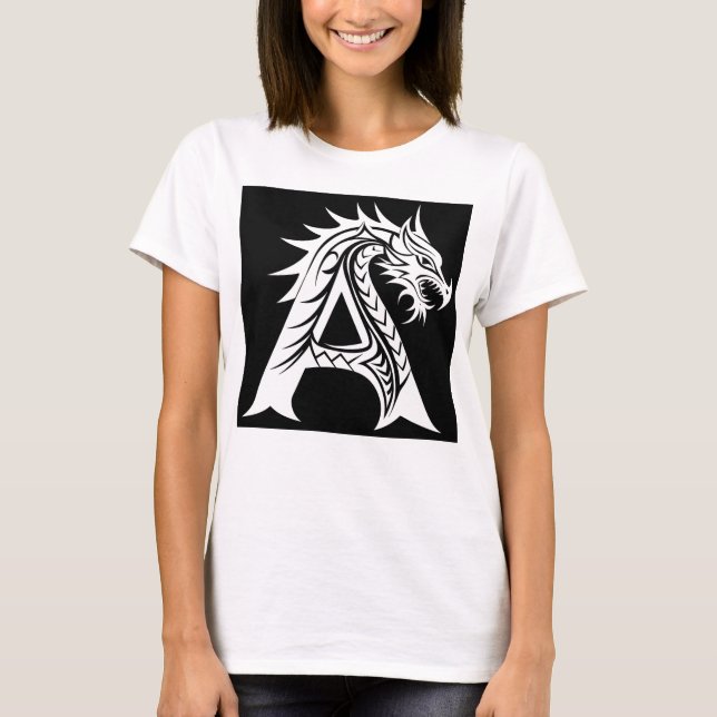 Dragon Styled Letter A, Dragon Alphabet, Monogram T-Shirt (Front)