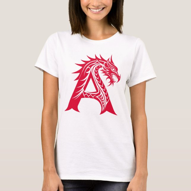 Dragon Styled Letter A, Dragon Alphabet, Monogram T-Shirt (Front)