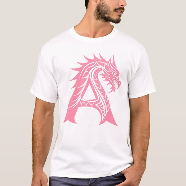 Dragon Styled Letter A, Dragon Alphabet, Monogram T-Shirt (Front)