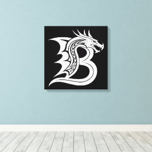 Dragon Styled Letter B, Dragon Alphabet, Monogram Canvas Print