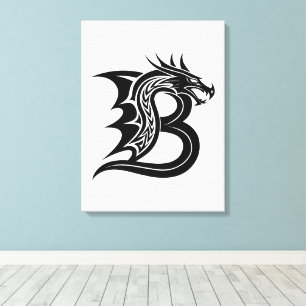 Dragon Styled Letter B, Dragon Alphabet, Monogram Canvas Print