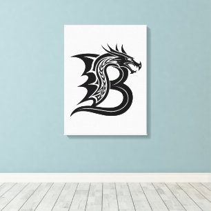 Dragon Styled Letter B, Dragon Alphabet, Monogram Canvas Print