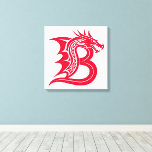 Dragon Styled Letter B, Dragon Alphabet, Monogram Canvas Print
