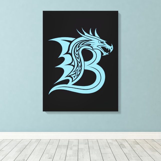 Dragon Styled Letter B, Dragon Alphabet, Monogram Canvas Print (Insitu(Wood Floor))